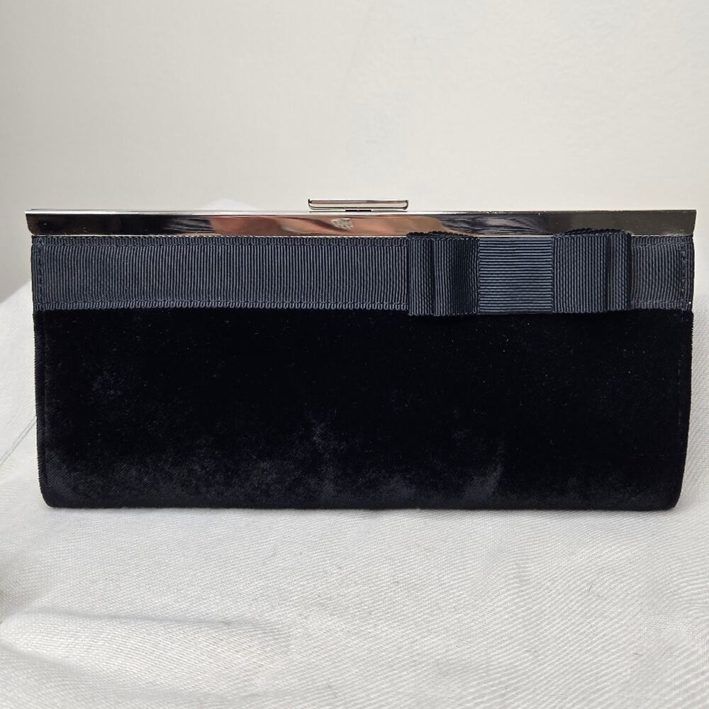 NWT BANANA REPUBLIC Black Velvety Clutch with Gray Grograin Ribbon Bow Accent